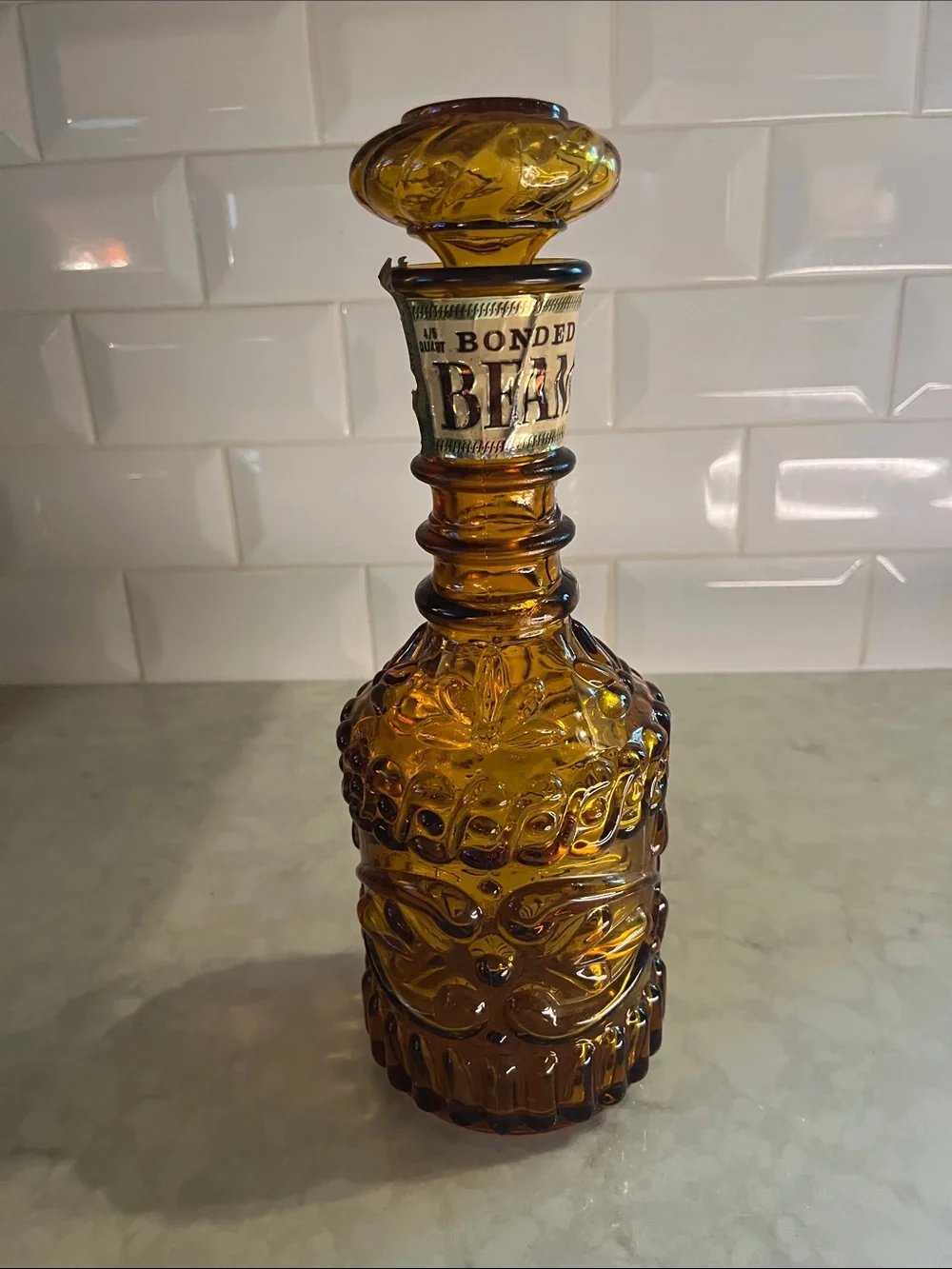Vintage Amber Glass Jim Beam Decanter Bottle